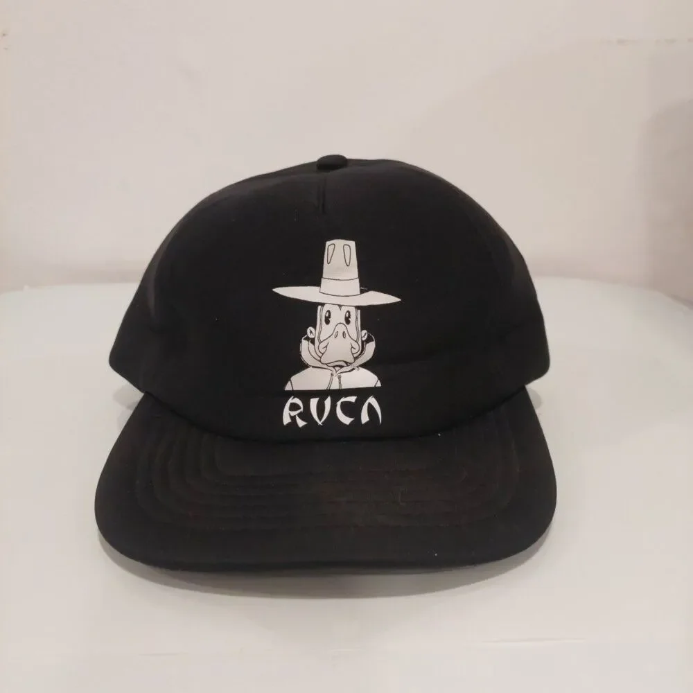 RVCA By PM Tenore Black Snapback Trucker Hat Cap White Duck In Tall Hat RARE